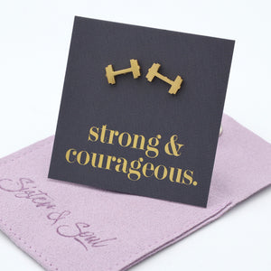 Stainless Steel Earring Studs - Strong & Courageous - DUMBBELLS