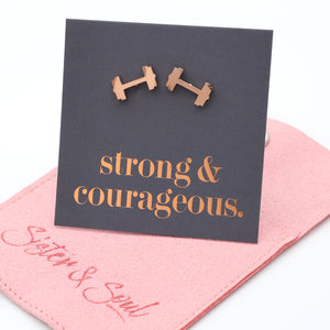 Stainless Steel Earring Studs - Strong & Courageous - DUMBBELLS