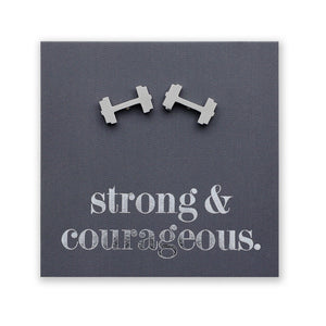 Stainless Steel Earring Studs - Strong & Courageous - DUMBBELLS