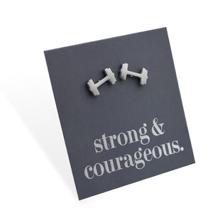 Stainless Steel Earring Studs - Strong & Courageous - DUMBBELLS