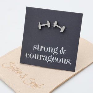 Stainless Steel Earring Studs - Strong & Courageous - DUMBBELLS