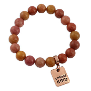 Stone Bracelet - Sunset Stone 10mm Beads - With Rose Gold Charms