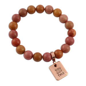Stone Bracelet - Sunset Stone 10mm Beads - With Rose Gold Charms
