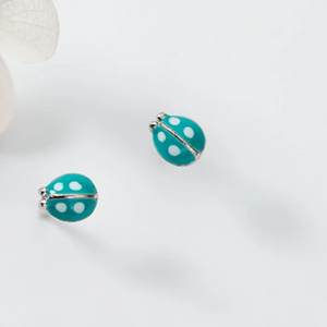 Tiny Teal Ladybugs - Sterling Silver Studs - Believe (8414)