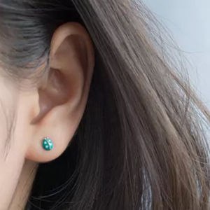 Tiny Teal Ladybugs - Sterling Silver Studs - Believe (8414)