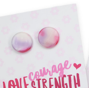 PINK COLLECTION | Resin Circle Studs | Love Courage Strength - Sugar & Spice