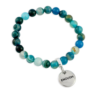 Stone Bracelet - TEAL STRIPED AGATE 8mm Beads - With Silver Charms