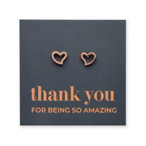 Heart-shaped earrings on a 'thank you for being so amazing' card