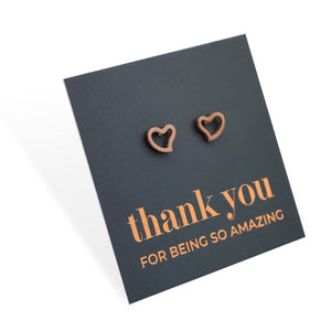 Heart-shaped earrings on a 'thank you for being so amazing' card
