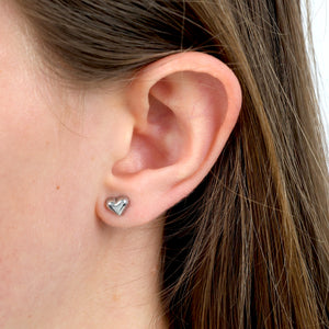 LIMITED EDITION Deluxe Steel Silver Tiny PUFFY Heart Studs with BONUS GIFT Pouch - So Loved