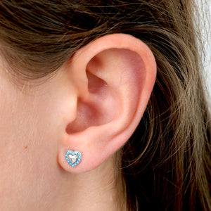 TEAL COLLECTION - Tiny Turquoise & Silver Hearts - Sterling Silver Studs - Strong Beautiful Courageous (11863)
