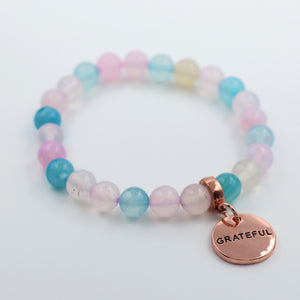 Stone Bracelet - WHISPER pastel agate 8mm Beads - With Rose Gold Charms