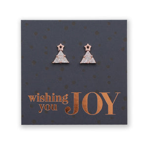 Rose Gold Sterling Silver Studs - Wishing You Joy - Christmas CZ Gem Tree (2406-F)