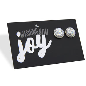 SPARKLEFEST - Wishing You Joy - Bright Silver 12mm Circle Studs - Silver Gloss Glitter Resin (8805)