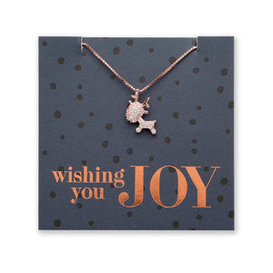 Premium Fine Necklace - 18K Rose Gold Sterling Silver with Reindeer + CZ - Wishing You Joy (12361)
