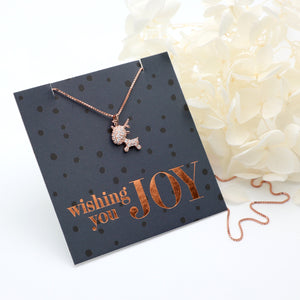 Premium Fine Necklace - 18K Rose Gold Sterling Silver with Reindeer + CZ - Wishing You Joy (12361)