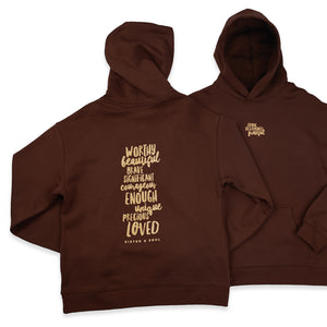 Worthy Beautiful Brave Relaxed Hoodie - Chestnut Brown