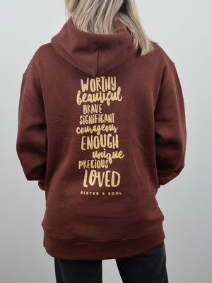 Worthy Beautiful Brave Relaxed Hoodie - Chestnut Brown