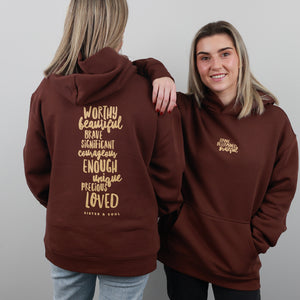 Worthy Beautiful Brave Relaxed Hoodie - Chestnut Brown
