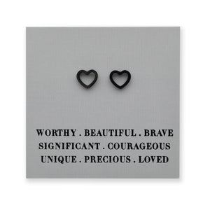 Stainless Steel Earring Studs - Worthy Beautiful Brave - OPEN HEART