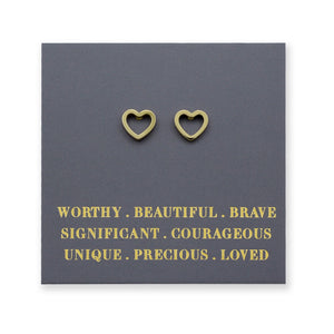 Stainless Steel Earring Studs - Worthy Beautiful Brave - OPEN HEART