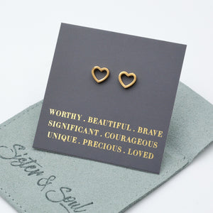 Stainless Steel Earring Studs - Worthy Beautiful Brave - OPEN HEART