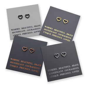 Stainless Steel Earring Studs - Worthy Beautiful Brave - OPEN HEART