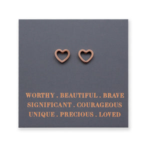 Stainless Steel Earring Studs - Worthy Beautiful Brave - OPEN HEART