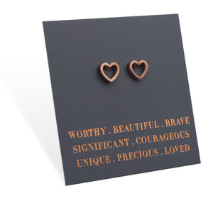 Stainless Steel Earring Studs - Worthy Beautiful Brave - OPEN HEART