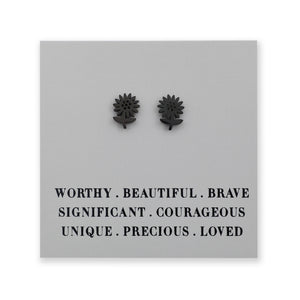 Stainless Steel Earring Studs - Worthy Beautiful Brave - SUNFLOWERS