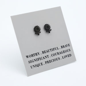 Stainless Steel Earring Studs - Worthy Beautiful Brave - SUNFLOWERS