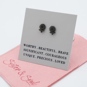 Stainless Steel Earring Studs - Worthy Beautiful Brave - SUNFLOWERS