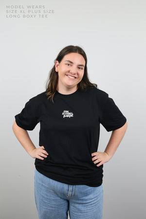 WORTHY BEAUTIFUL BRAVE - Oversized Fit - Plus Size Long Boxy Tee - Black with White Print