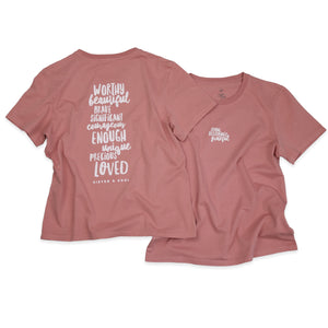 WORTHY BEAUTIFUL BRAVE - Dusty Rose Boxy Tee - White Print