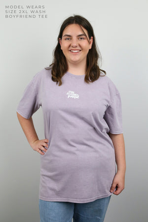 WORTHY BEAUTIFUL BRAVE - Purple Haze Stone Wash Boyfriend Tee - White Print