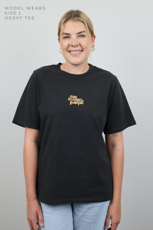 WORTHY BEAUTIFUL BRAVE - Washed Black Heavy Tee - Caramel Print