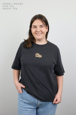 WORTHY BEAUTIFUL BRAVE - Washed Black Heavy Tee - Caramel Print