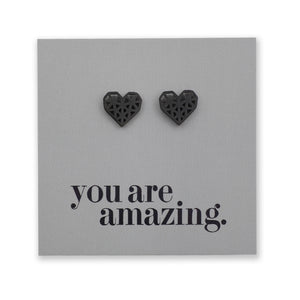 Stainless Steel Earring Studs - You Are Amazing - Big Geo Hearts