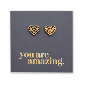 Stainless Steel Earring Studs - You Are Amazing - Big Geo Hearts
