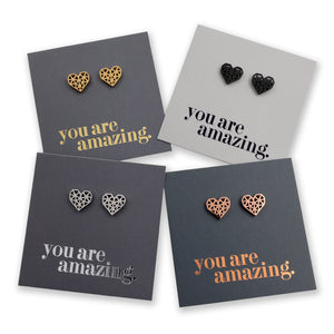 Stainless Steel Earring Studs - You Are Amazing - Big Geo Hearts