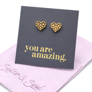 Stainless Steel Earring Studs - You Are Amazing - Big Geo Hearts