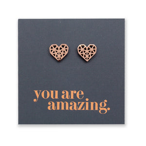 Stainless Steel Earring Studs - You Are Amazing - Big Geo Hearts