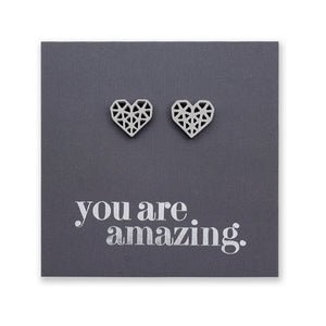 Stainless Steel Earring Studs - You Are Amazing - Big Geo Hearts