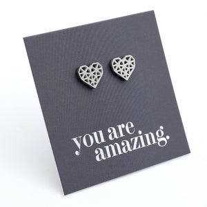Stainless Steel Earring Studs - You Are Amazing - Big Geo Hearts