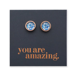 You Are Amazing - Rose Gold Stainless Steel 8mm Circle Studs - BLUEY (12554)