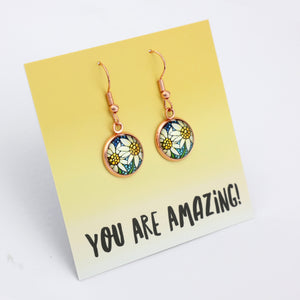 You Are Amazing - Rose Gold Dangle Earrings - Happy Blooms (10455)