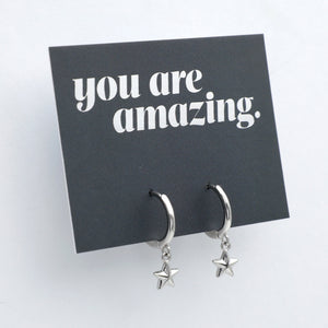 HUGGIES - You Are Amazing - Sterling Silver Hoop with Star Light Charm (10663)