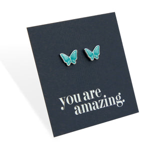TEAL COLLECTION - Minty Teal Enamel Butterfly - Sterling Silver Stud - You Are Amazing (2415-R)