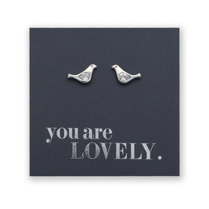 Little Birds - Sterling Silver Studs + Clear CZ - You Are Lovely (2301-R)
