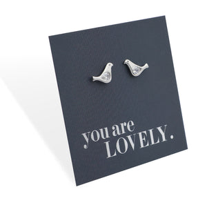 Little Birds - Sterling Silver Studs + Clear CZ - You Are Lovely (2301-R)